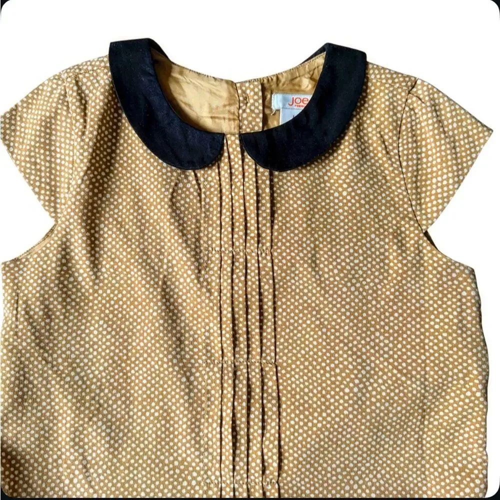 Joe Fresh Girls’ Tan/White Polka Dot Dress Peter Pan Collar Size 6/7